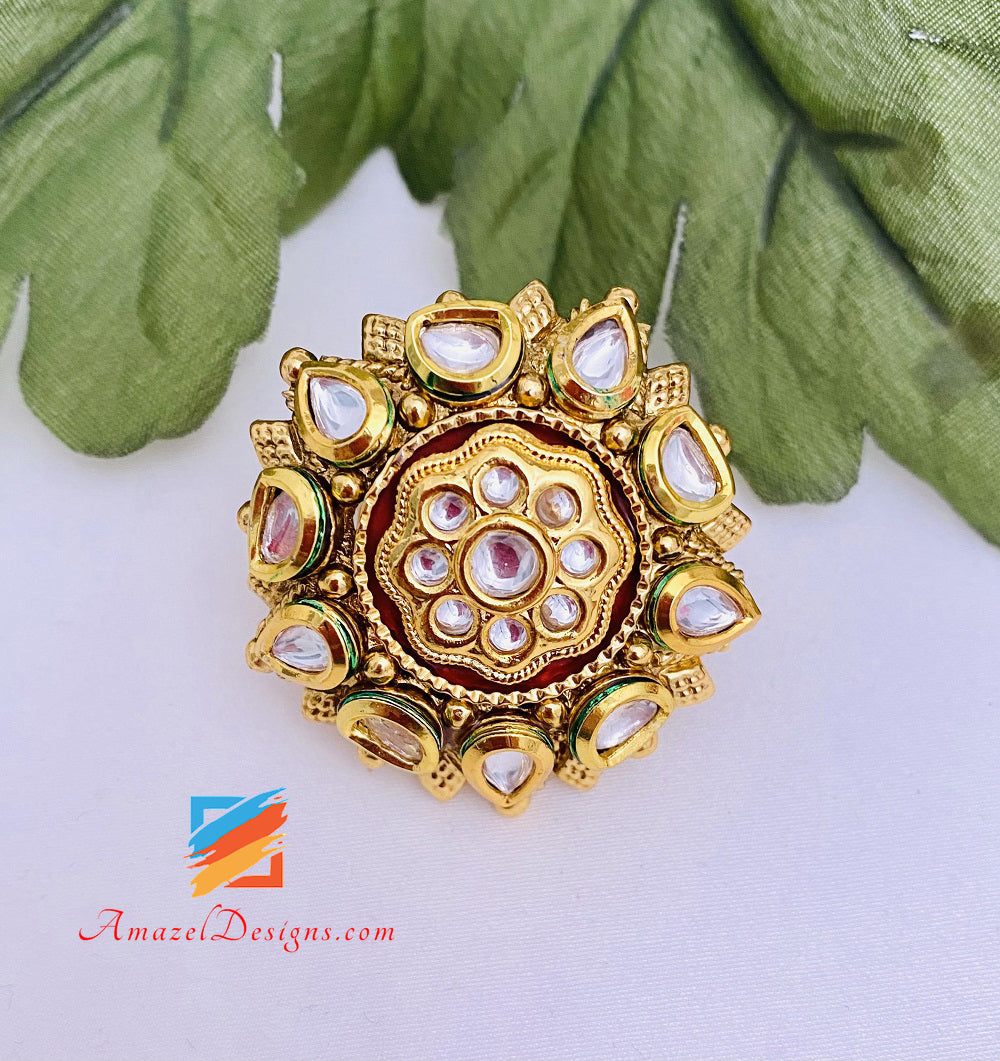 Kundan gold on sale ring design