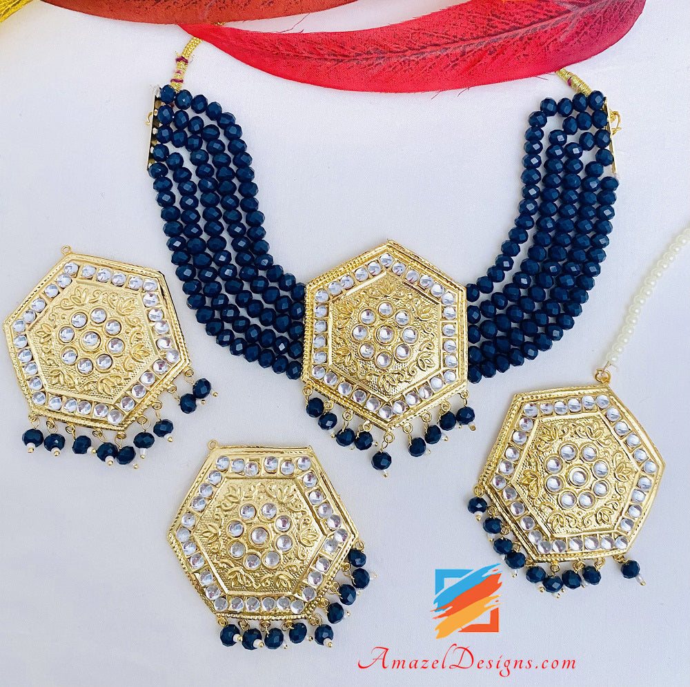 Navy blue hot sale kundan set