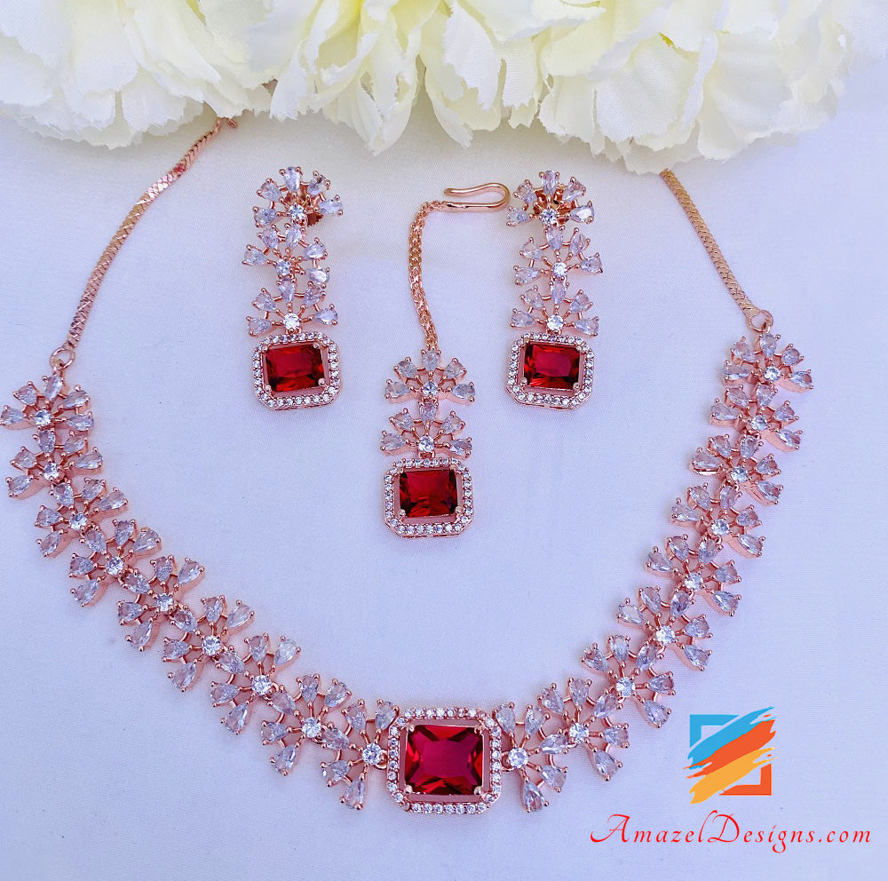 Ruby Pink Long Diamond Necklace Set /indian Jewelry/ Indian -  Israel