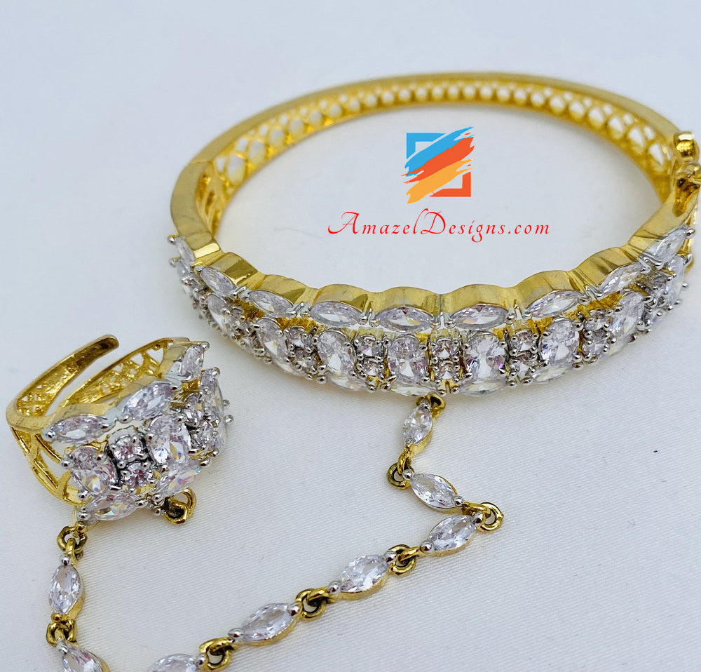 Rhodium Plated CZ Embellished American Diamond Bracelet BD599 - PINK PITCH  - 3716445