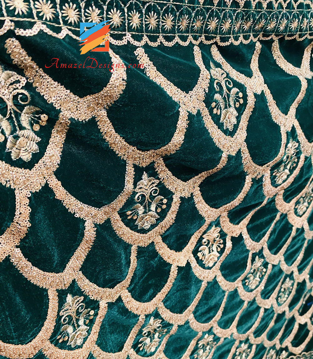 Green Velvet Shawl All Over Tilla Sitara Work