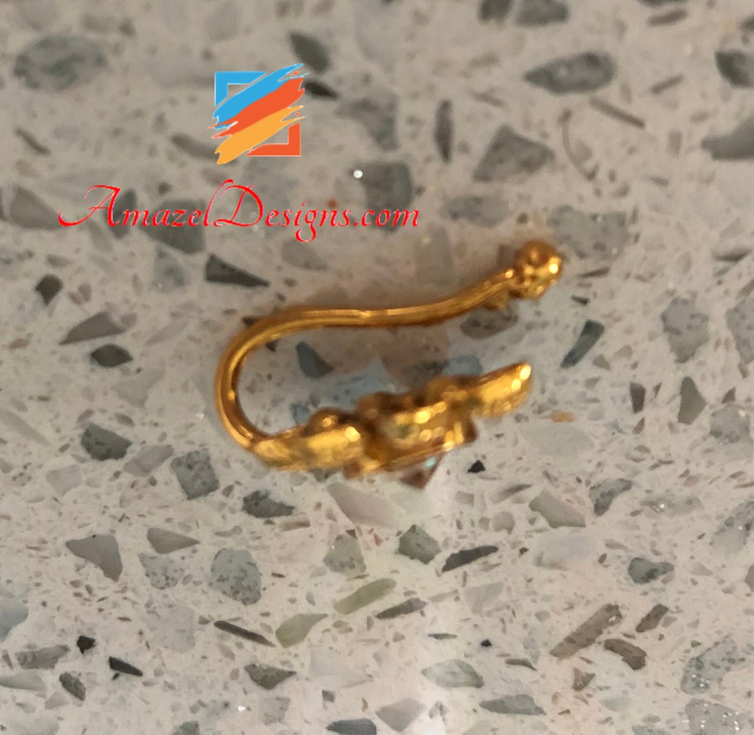 real gold nose stud 14k pink cz indian piercing nose ring push pin 10034 –  Karizma Jewels