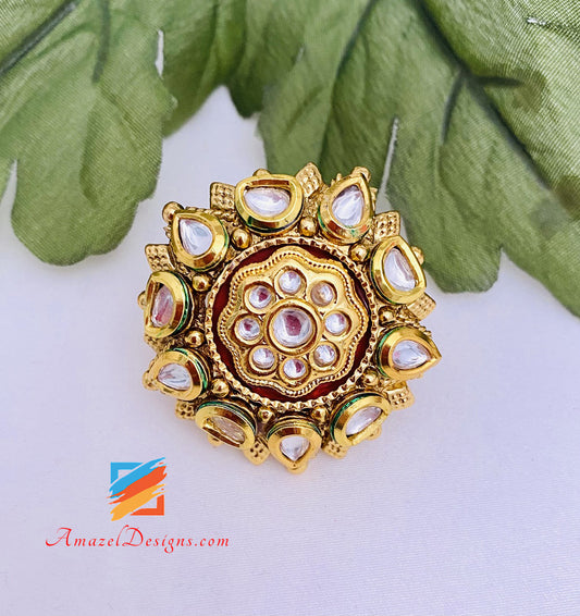 Buy Estele Gold Plated Traditional Maharani Designer Kundan Ring For Women  online