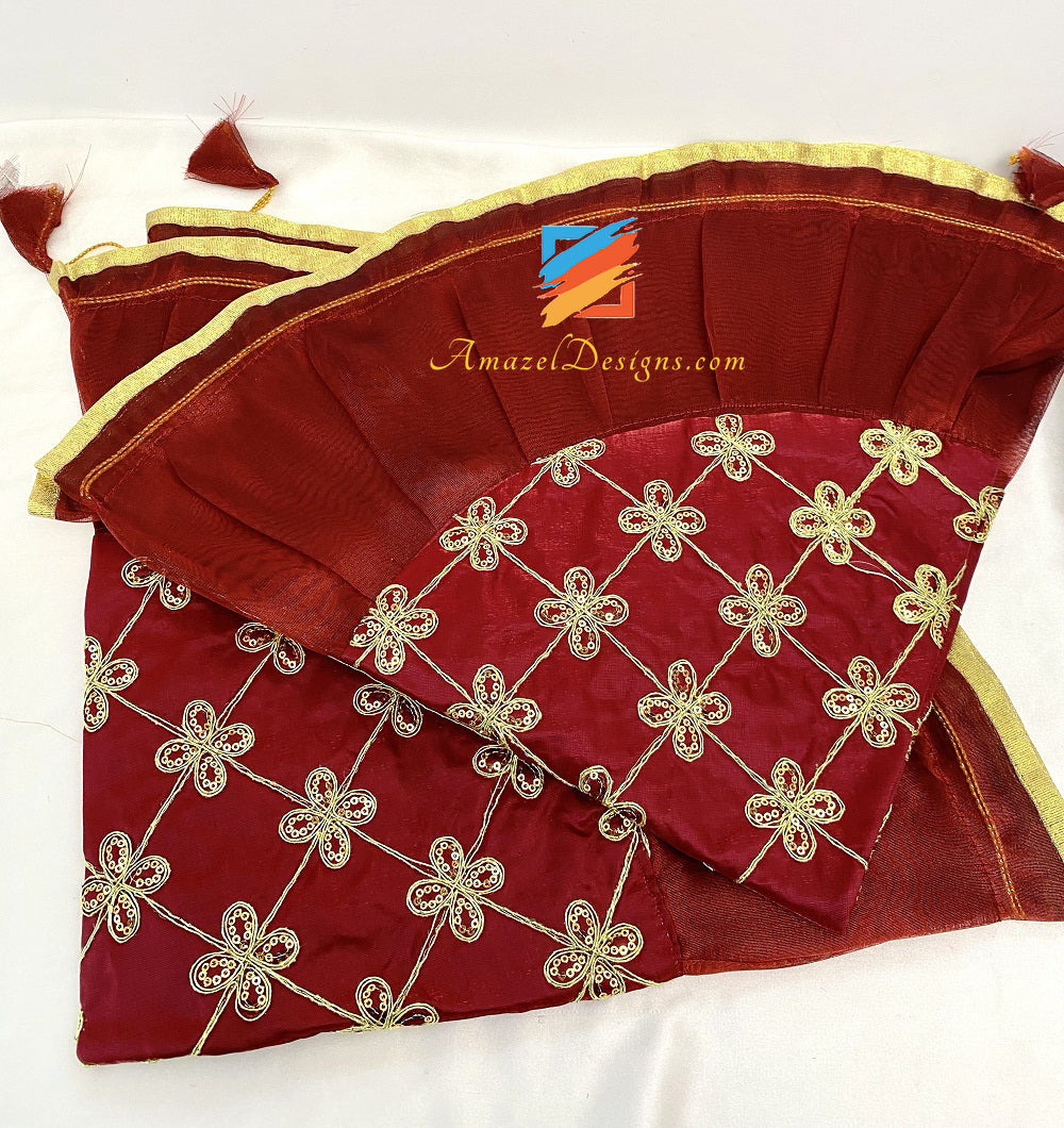 Maroon Golden Velvet Mix Tilla Sitara Work Shagan Rumal