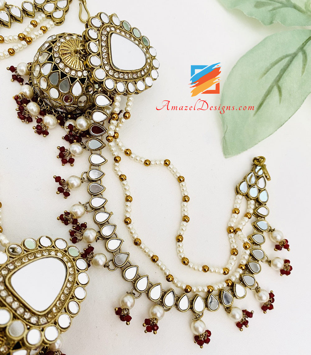 Buy Multicolor GoldFinish Kundan Jhumka Earring With Layered Chain In  Stones And Beads