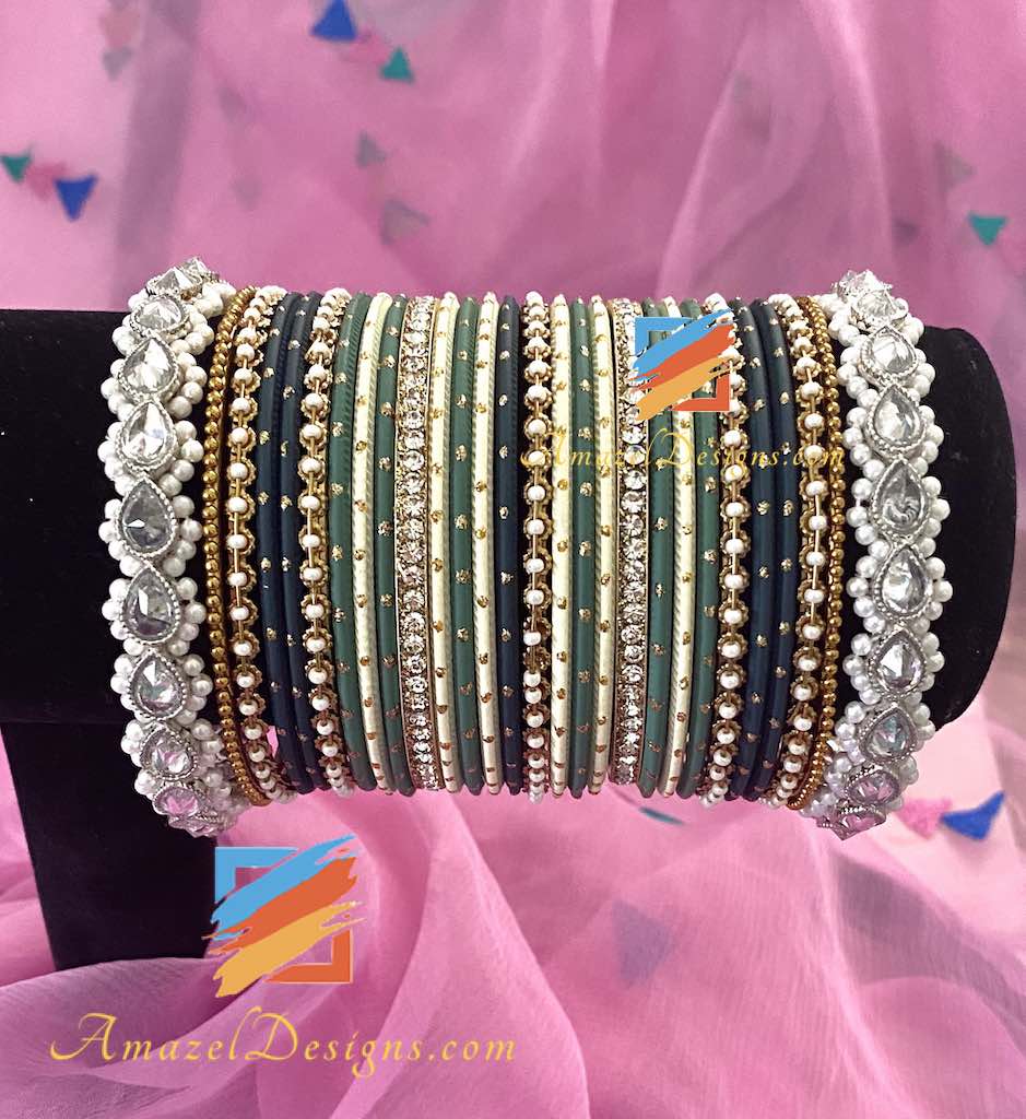 Silver Polki Mix Bangle Set